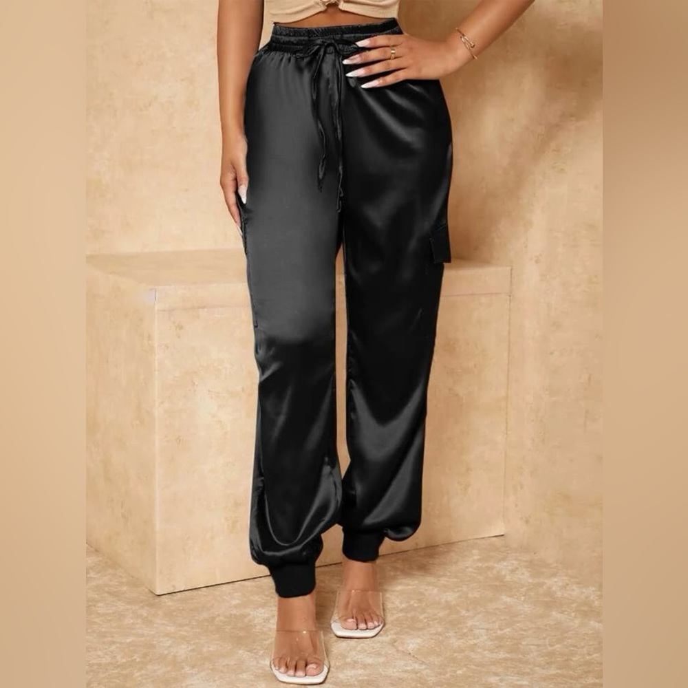 Brand New, Never Worn!! Black Satin Dress Cargo Pants.